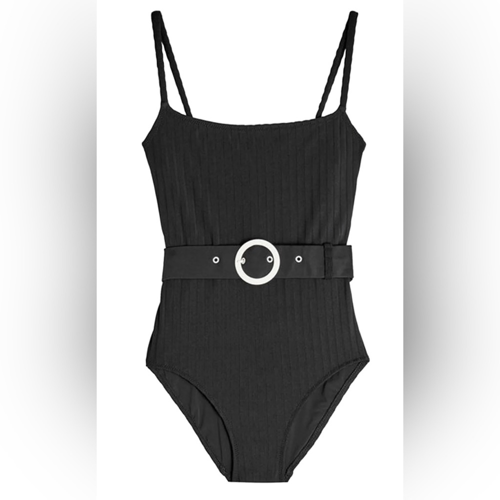 SOLID & STRIPED Belted Ribbed Swimsuit